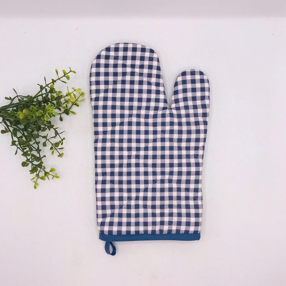 Oven Mitt: Navy Blue Gingham Baking Mitt Gift Cottage